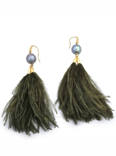 Tory Burch Green Feather Tassel Earrings - TORY BURCH - BALAAN 1