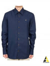 Men's Embroidered ORB Long Sleeve Shirt Navy - VIVIENNE WESTWOOD - BALAAN 2