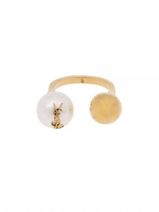 YSL Logo Pearl Ring Aging Brass Gold - SAINT LAURENT - BALAAN 2