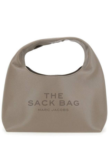 'The Sack' Grey Shoulder Bag With Embossed Logo In Hammered Leather Woman - MARC JACOBS - BALAAN 1