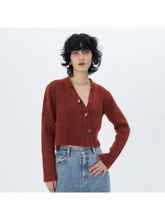 RIBBED KNIT CROPPED CARDIGAN BRICK - ETCH - BALAAN 2