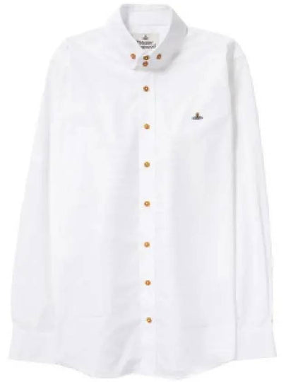 Embroidered Logo Big Collar Cotton Long Sleeve Shirt White - VIVIENNE WESTWOOD - BALAAN 2