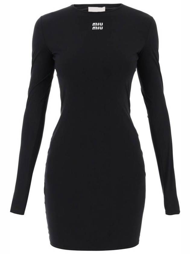 Logo Jersey Mini Dress Black - MIU MIU - BALAAN 1