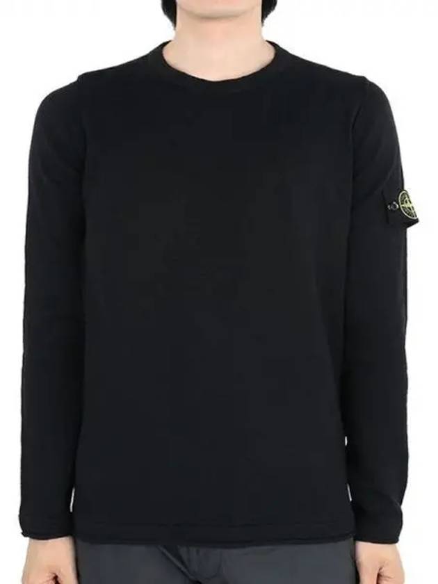 Logo Patch Crew Neck Cotton Nylon Knit Top Black - STONE ISLAND - BALAAN 2