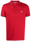 Stripe Trimming Logo Short Sleeve Polo Shirt Red - MONCLER - BALAAN 2