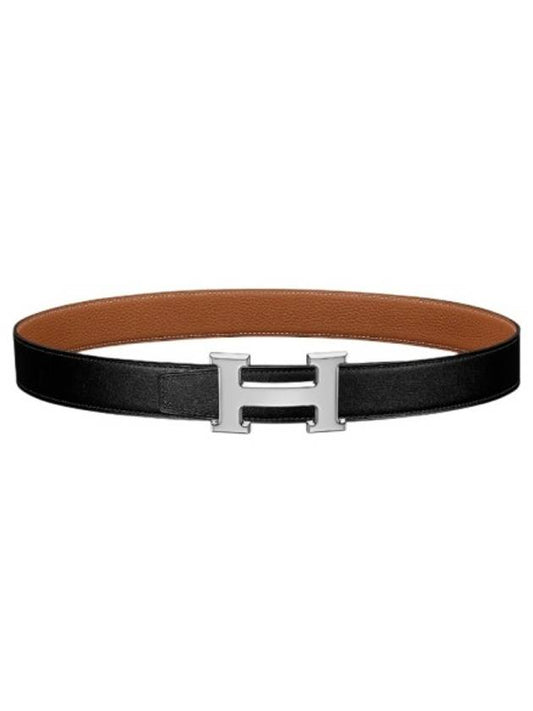 H Buckle Reversible Double Sided 32mm Black Gold 90 Silver Glossy Men s Leather Belt H064544CK05 - HERMES - BALAAN 1