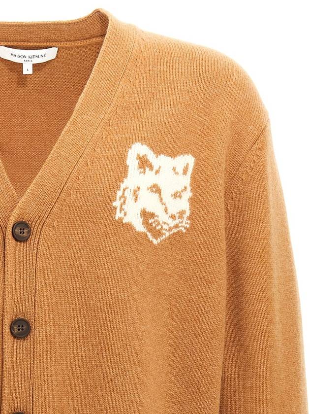 Fox Head Intarsia Comfort Cardigan Brown - MAISON KITSUNE - BALAAN 4