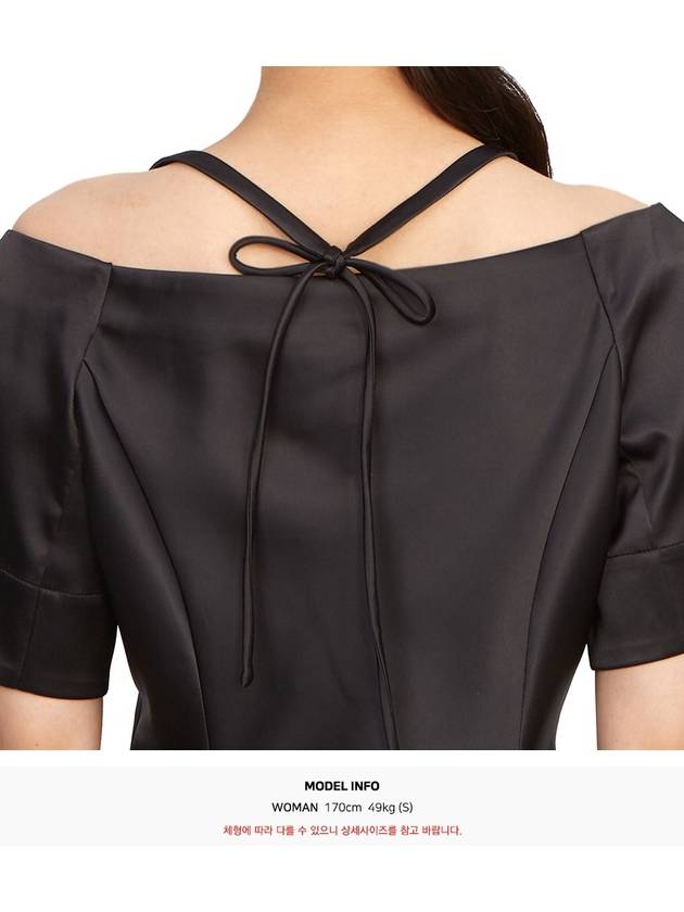 Double Satin Fitted Open Neck Blouse Black - GANNI - BALAAN 10