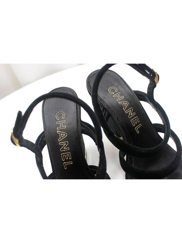 Black gold velvet strap heel sandals size 35 5 - CHANEL - BALAAN 3