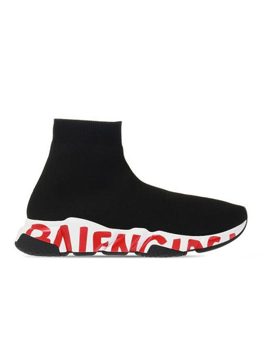 Men's Speedrunner Red Logo High Top Sneakers Black - BALENCIAGA - BALAAN 1