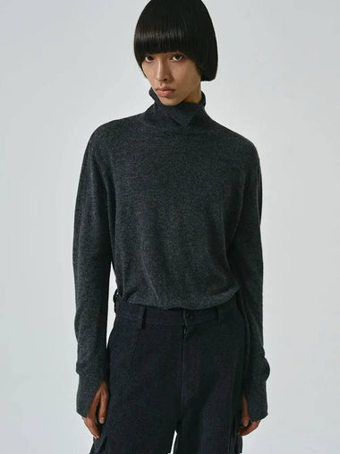 Cashmere Slit Turtleneck Knit Dark Grey - NOIRER - BALAAN 1