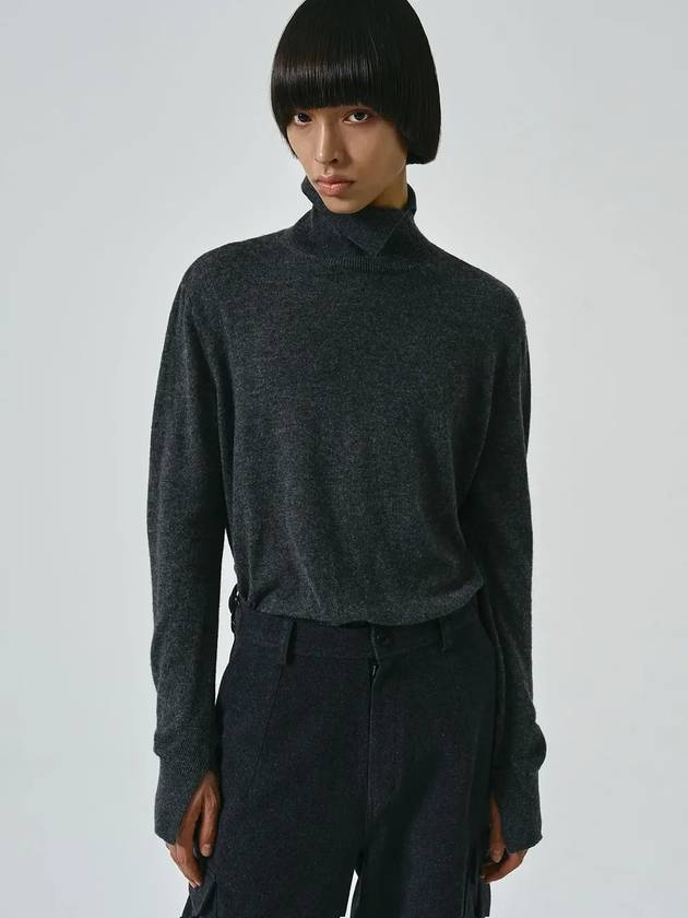 Cashmere Slit Turtleneck Knit Dark Grey - NOIRER - BALAAN 2