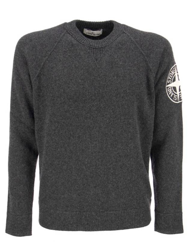 Geelong Wool Embroidery Crewneck Knit Top Charcoal - STONE ISLAND - BALAAN 2