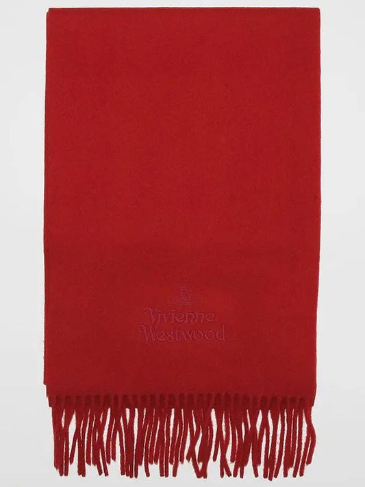 Logo Wool Fringe Muffler Red - VIVIENNE WESTWOOD - BALAAN 2