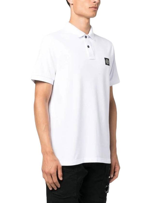 Men's Logo Patch Polo Shirt White - STONE ISLAND - BALAAN 1