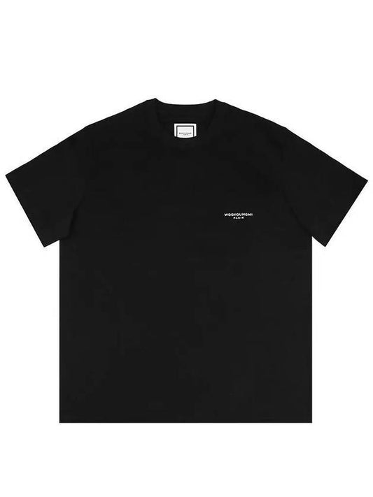 Back Logo Square Label Cotton Short Sleeve T-Shirt Black - WOOYOUNGMI - BALAAN 1