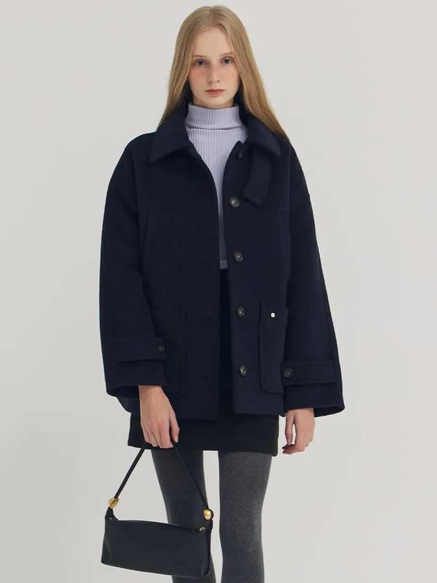 Women's Wool Half Pea Coat Navy - LESEIZIEME - BALAAN 3