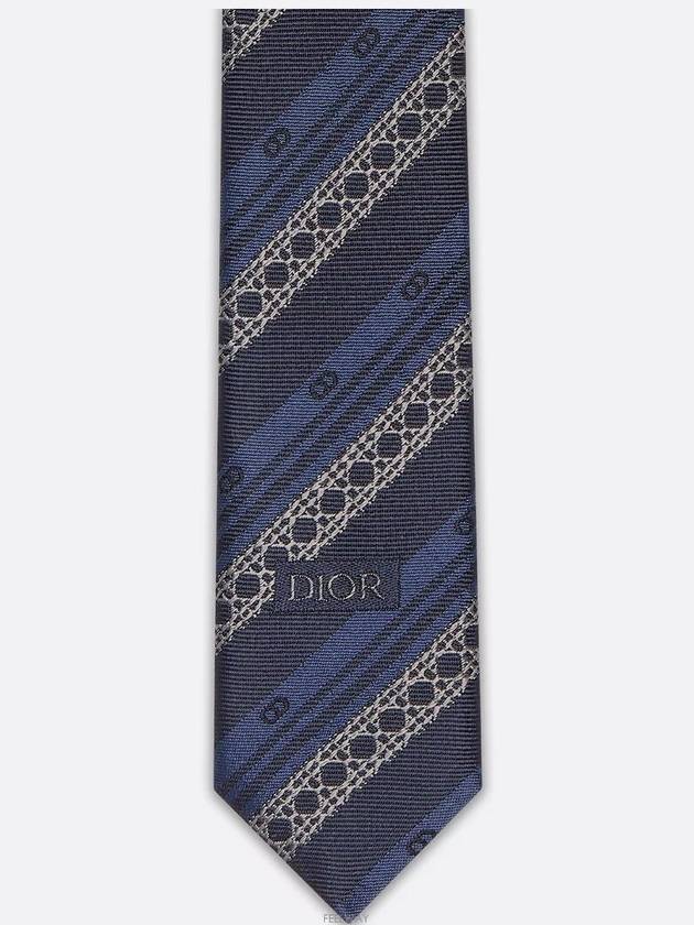 Striped Cannage Tie Navy Blue White Silk - DIOR - BALAAN 4