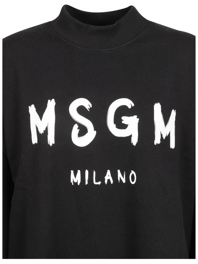 Milano Brushed Logo Print Long Sleeve Short Dress Black - MSGM - BALAAN 3