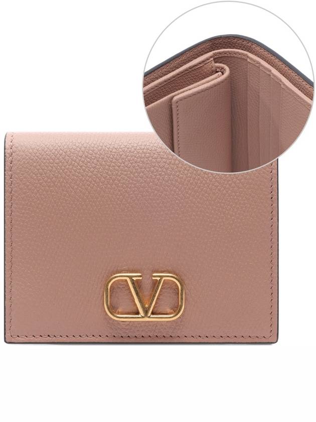 Compact V Logo Signature Calfskin Half Wallet Beige - VALENTINO - BALAAN 3