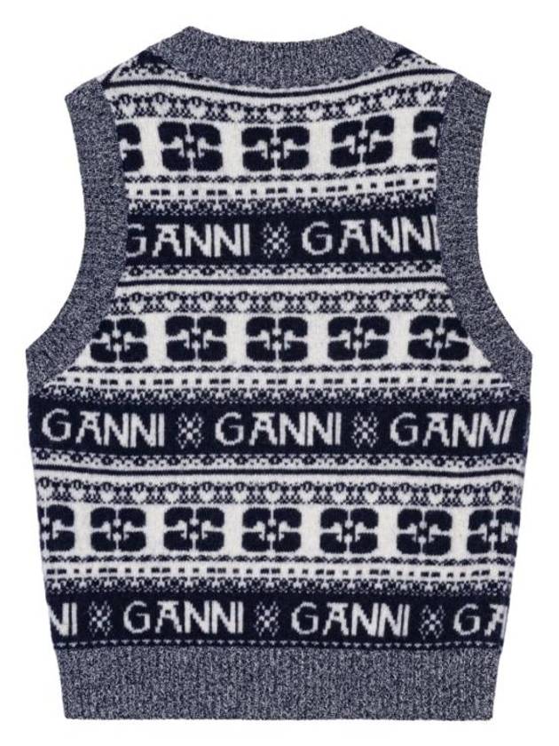 Logo Wool Mix Vest Knit Top Sky Captain - GANNI - BALAAN 3