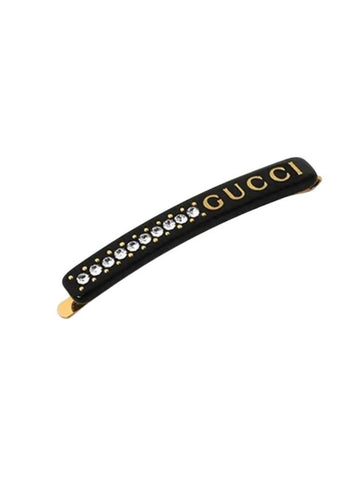 Crystal Logo Single Hair Clip Black - GUCCI - BALAAN 1