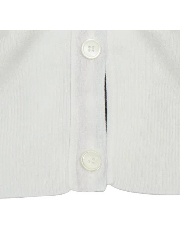 Milano Stitch 4 Bar Classic V Neck Fine Merino Wool Cardigan White - THOM BROWNE - BALAAN 6