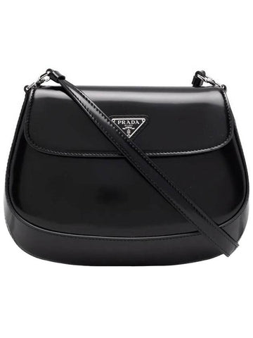 Cleo Flap Brushed Leather Shoulder Bag Black - PRADA - BALAAN.