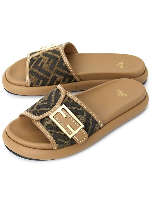 FF Baguette Slide Slippers Brown - FENDI - BALAAN 2