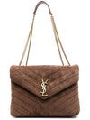 Loulou Medium Quilted Suede Shoulder Bag Brown - SAINT LAURENT - BALAAN 1