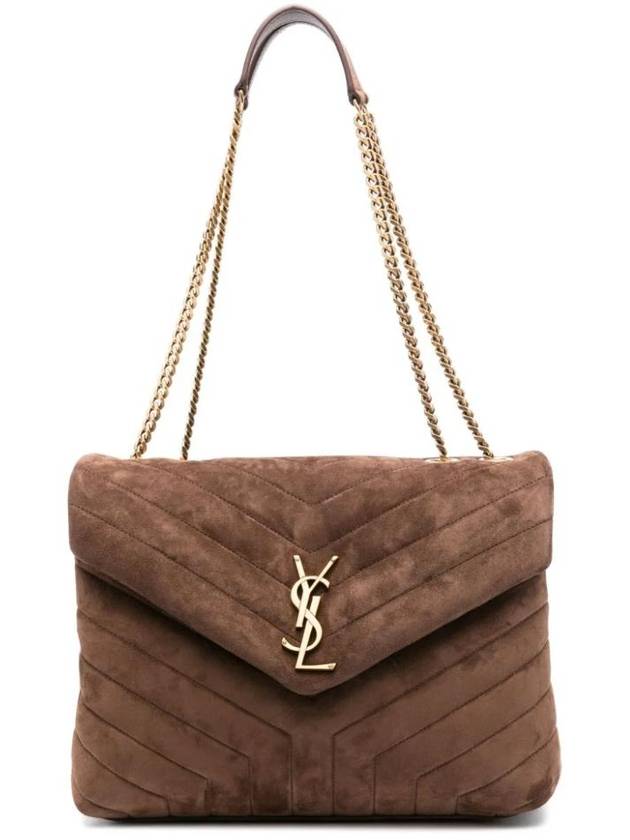 Loulou Medium Quilted Suede Shoulder Bag Brown - SAINT LAURENT - BALAAN 1