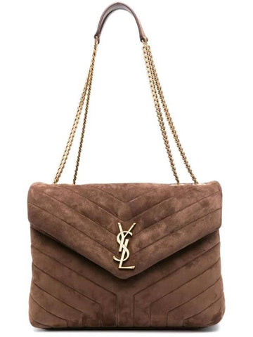 Loulou Medium Quilted Suede Shoulder Bag Brown - SAINT LAURENT - BALAAN 1