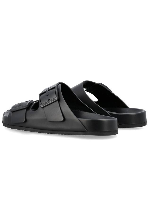 Sunday Double Buckle Leather Slippers Black - BALENCIAGA - BALAAN 4