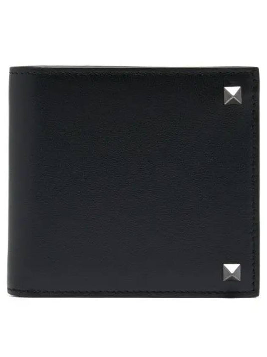 Rockstud Calf Leather Half Wallet Black - VALENTINO - BALAAN 2