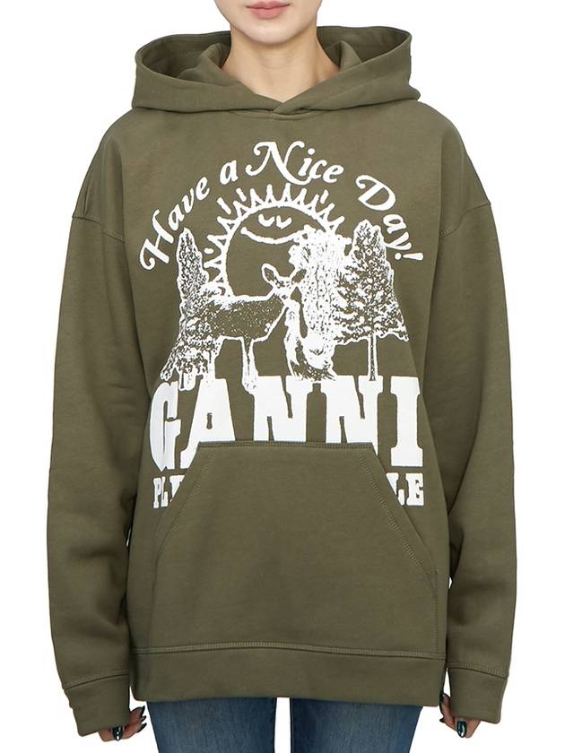 Cotton Hoodie Army Green - GANNI - BALAAN 2