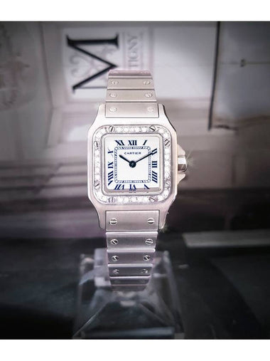 Cartier Premium Santos Diamond White Navy Roman Dial Women s Watch - CARTIER - BALAAN 1