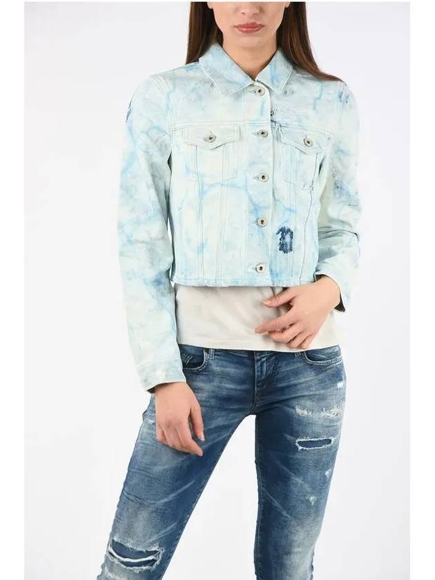 Bleached Acid Washed Water Crop Denim Jacket Blue - OFF WHITE - BALAAN 3