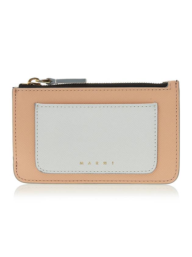 Saffiano Two-Tone Zipper Card Wallet Lily White Pale Peach - MARNI - BALAAN 1