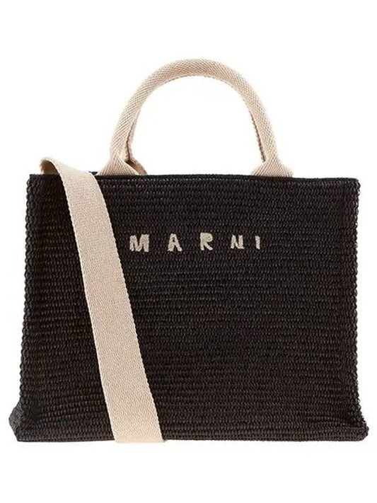 Small Raffia East West Tote Bag Black - MARNI - BALAAN 2