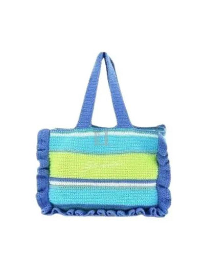 Women's Embroidered Logo Crochet Ruffle Tote Bag Blue - GANNI - BALAAN 2