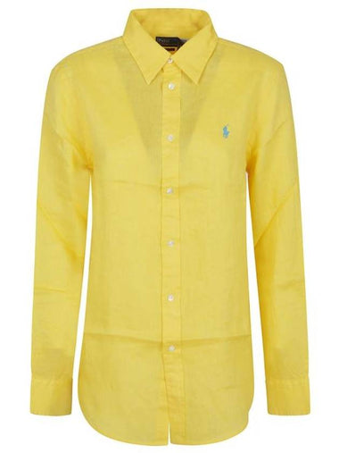 Long Sleeve Linen Shirt Yellow - POLO RALPH LAUREN - BALAAN 1