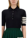 Women's Diagonal Striped Relaxed Fit Wool Polo Shirt Navy - THOM BROWNE - BALAAN 4