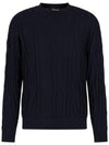 Logo Oversized Fit Pure Virgin Wool Knit Top Navy - EMPORIO ARMANI - BALAAN 1