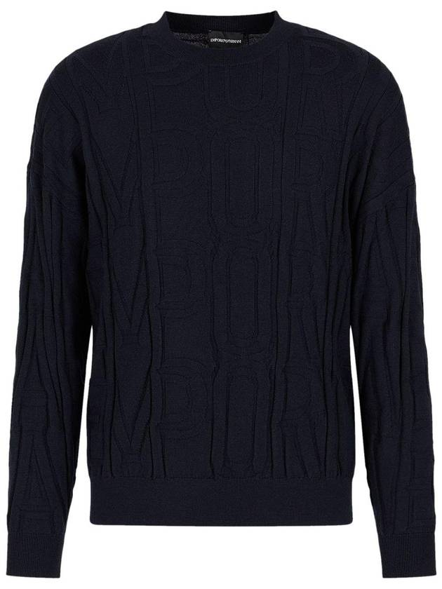 Logo Oversized Fit Pure Virgin Wool Knit Top Navy - EMPORIO ARMANI - BALAAN 1