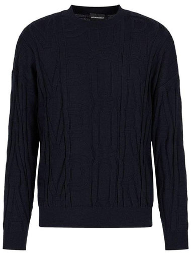 Logo Oversized Fit Pure Virgin Wool Knit Top Navy - EMPORIO ARMANI - BALAAN 1