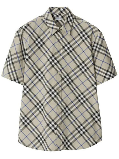 Check Cotton Short Sleeve Shirt Beige - BURBERRY - BALAAN 1