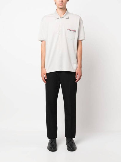 Solid Fine Pique Oversized Short Sleeve Polo Shirt Grey - THOM BROWNE - BALAAN 2