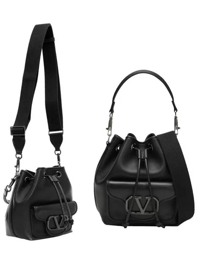 Women's VLogo Signature Drawstring Bucket Bag Black - VALENTINO - BALAAN 8