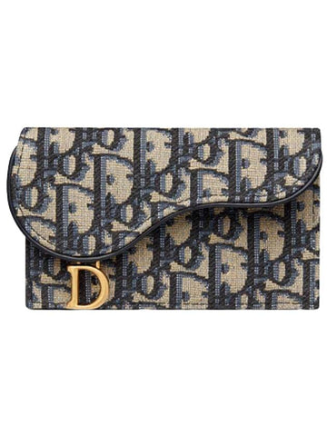 Oblique Jacquard Saddle Flap Compact Zipper Card Wallet Beige - DIOR - BALAAN 1