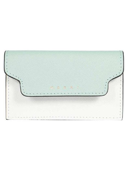 Logo Color Block Saffiano Card Wallet Tea Green - MARNI - BALAAN 1